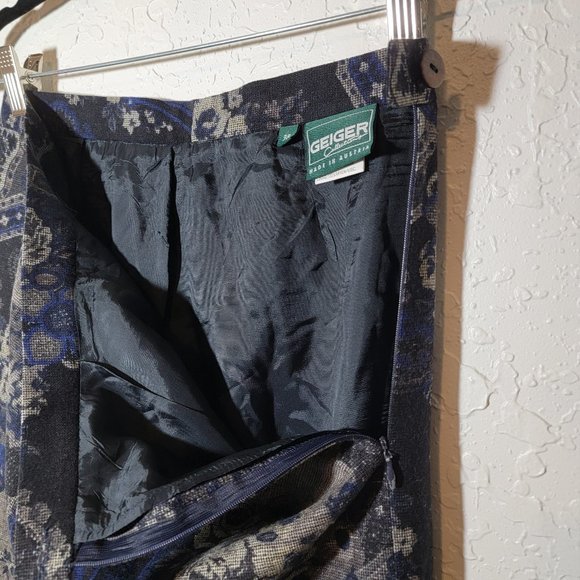 Silk Wool Geiger Collection Skirt Slit Blue Paisley Floral Maxi Design Sz 38 - Picture 4 of 7